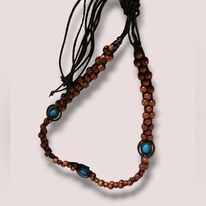 70's inspired Wood Beaded Belt with Bohemian Western Turquise/metal Details